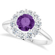 Round Lab Amethyst & Diamond Halo Ring 14K White Gold (1.25ct)