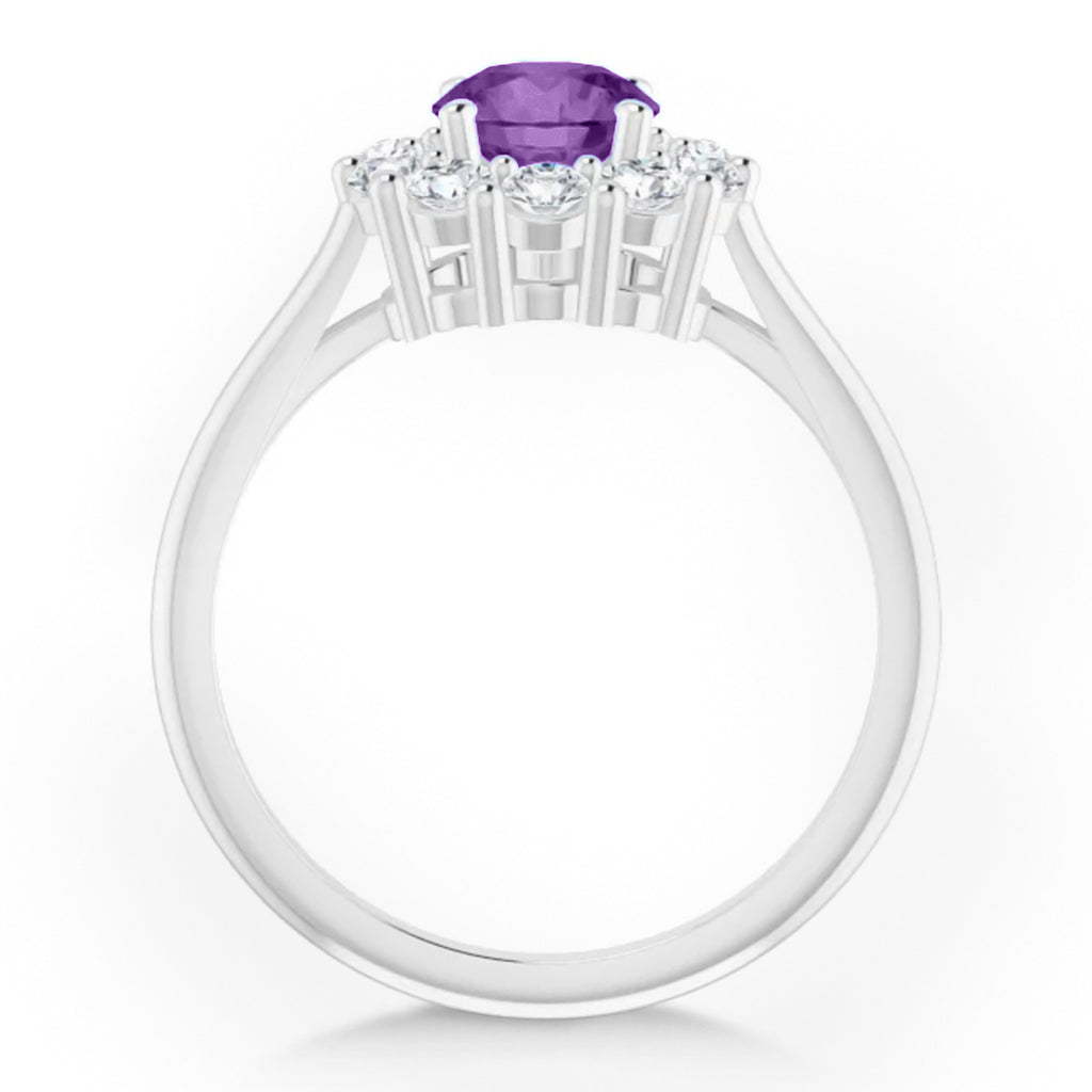 Round Lab Amethyst & Diamond Halo Ring 14K White Gold (1.25ct)