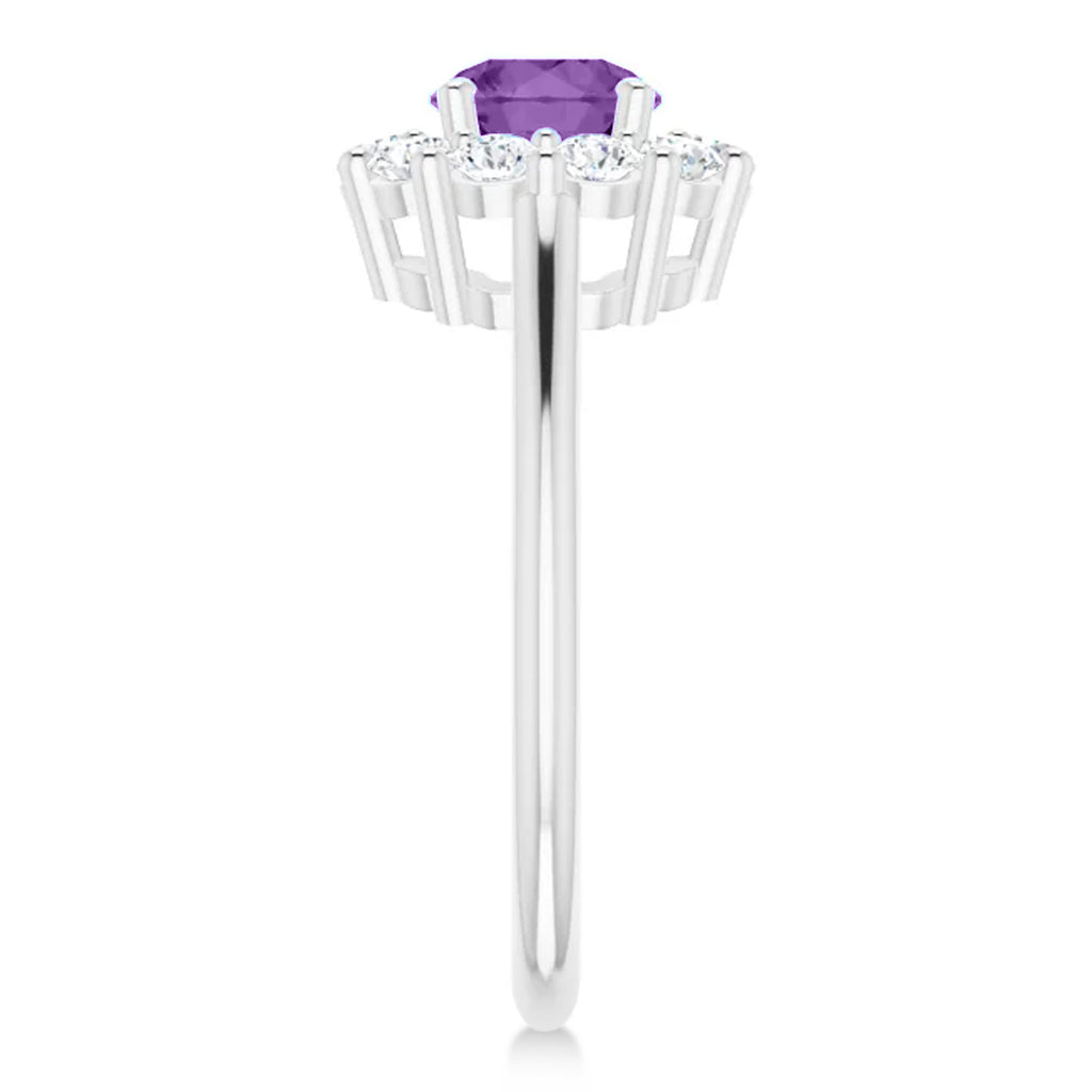 Round Lab Amethyst & Diamond Halo Ring 14K White Gold (1.25ct)