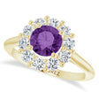 Round Lab  Amethyst & Diamond Halo Ring 14K Yellow Gold (1.25ct)