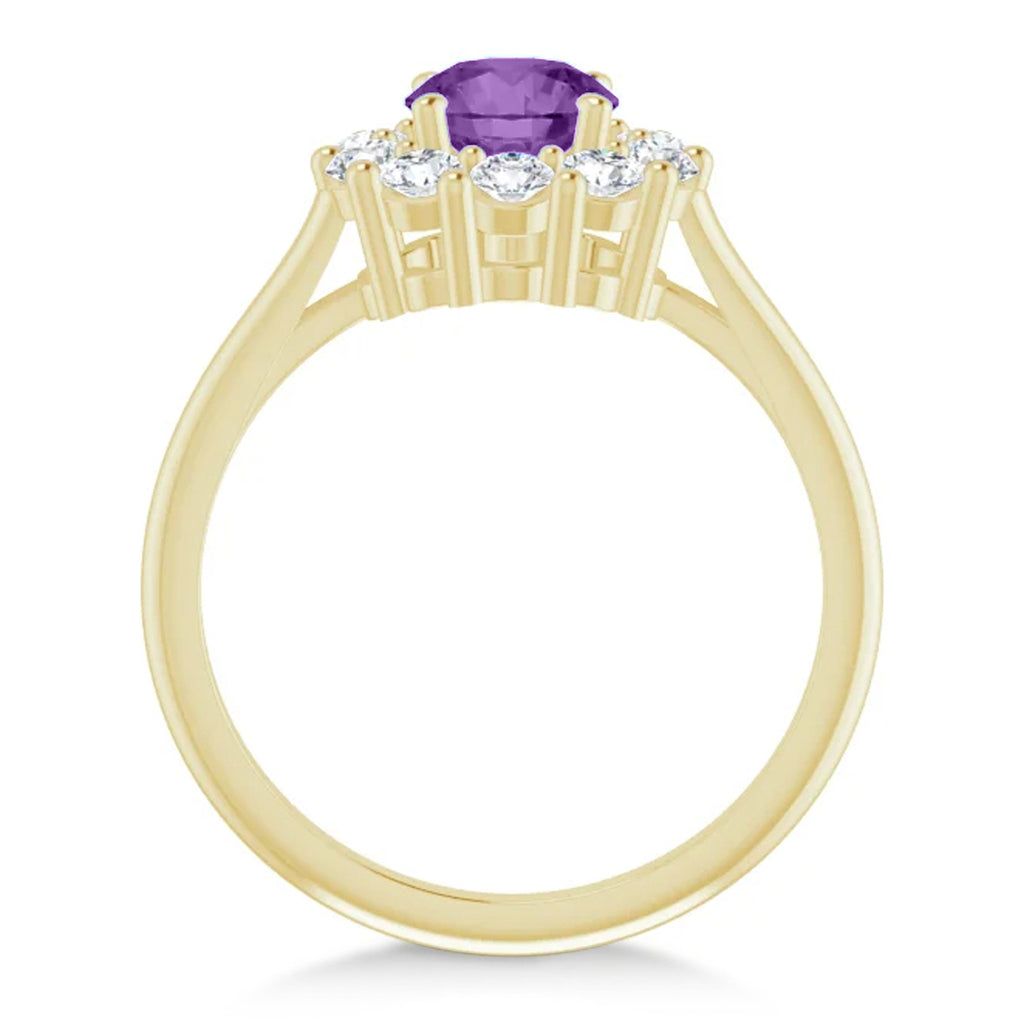 Round Lab  Amethyst & Diamond Halo Ring 14K Yellow Gold (1.25ct)
