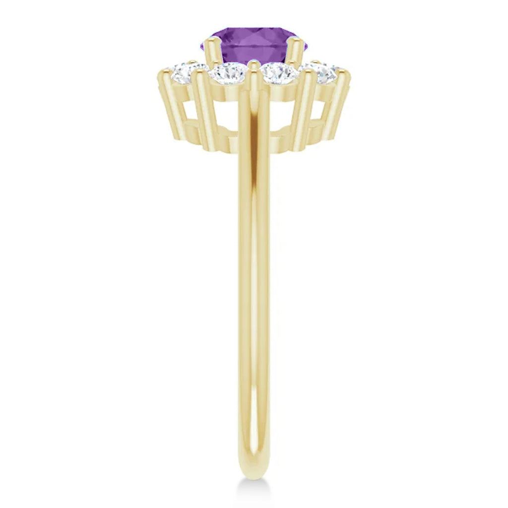 Round Lab  Amethyst & Diamond Halo Ring 14K Yellow Gold (1.25ct)
