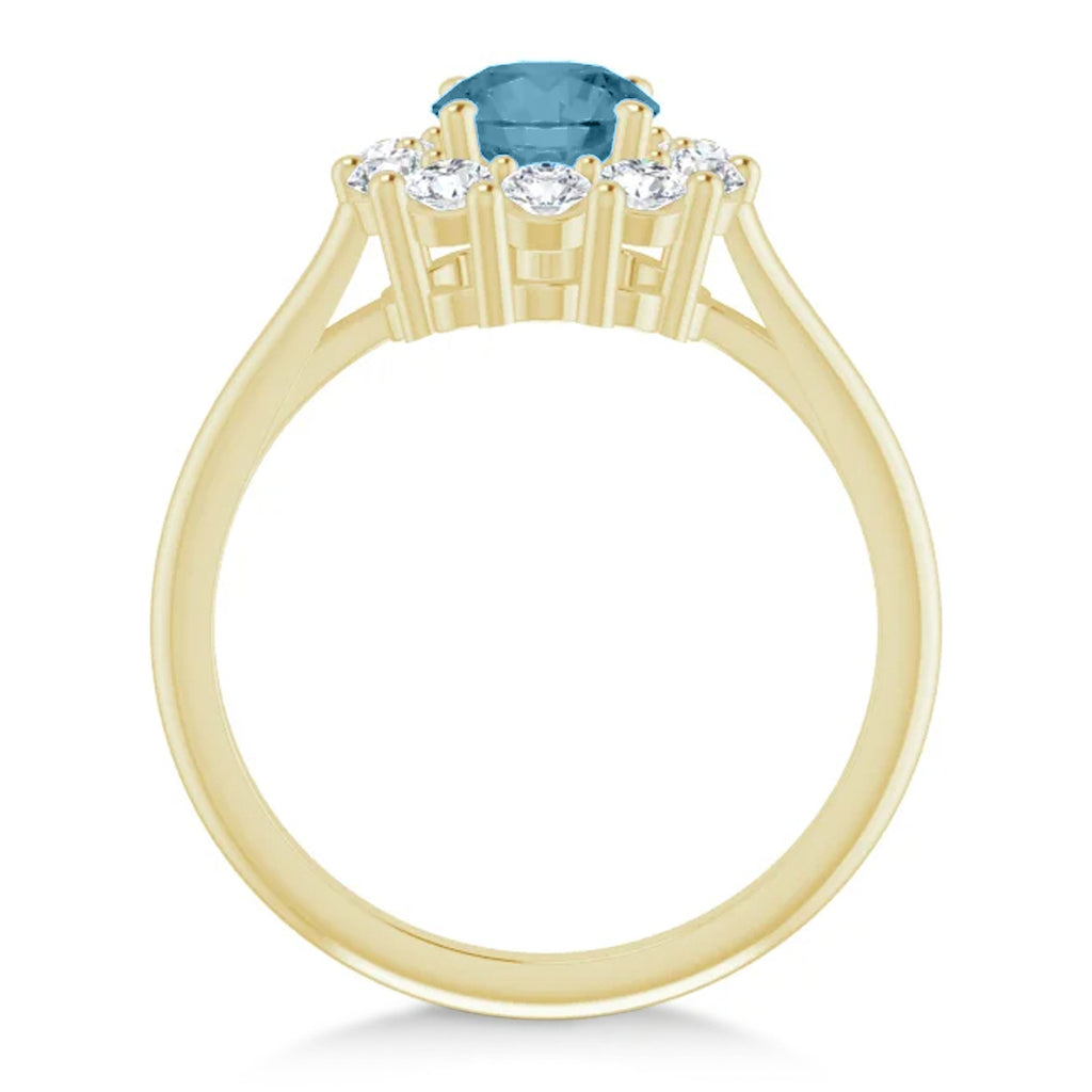 Round Lab  Aquamarine & Diamond Halo Ring 14K Yellow Gold (1.25ct)