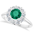 Round Lab  Emerald & Diamond Halo Ring 14K White Gold (1.28ct)