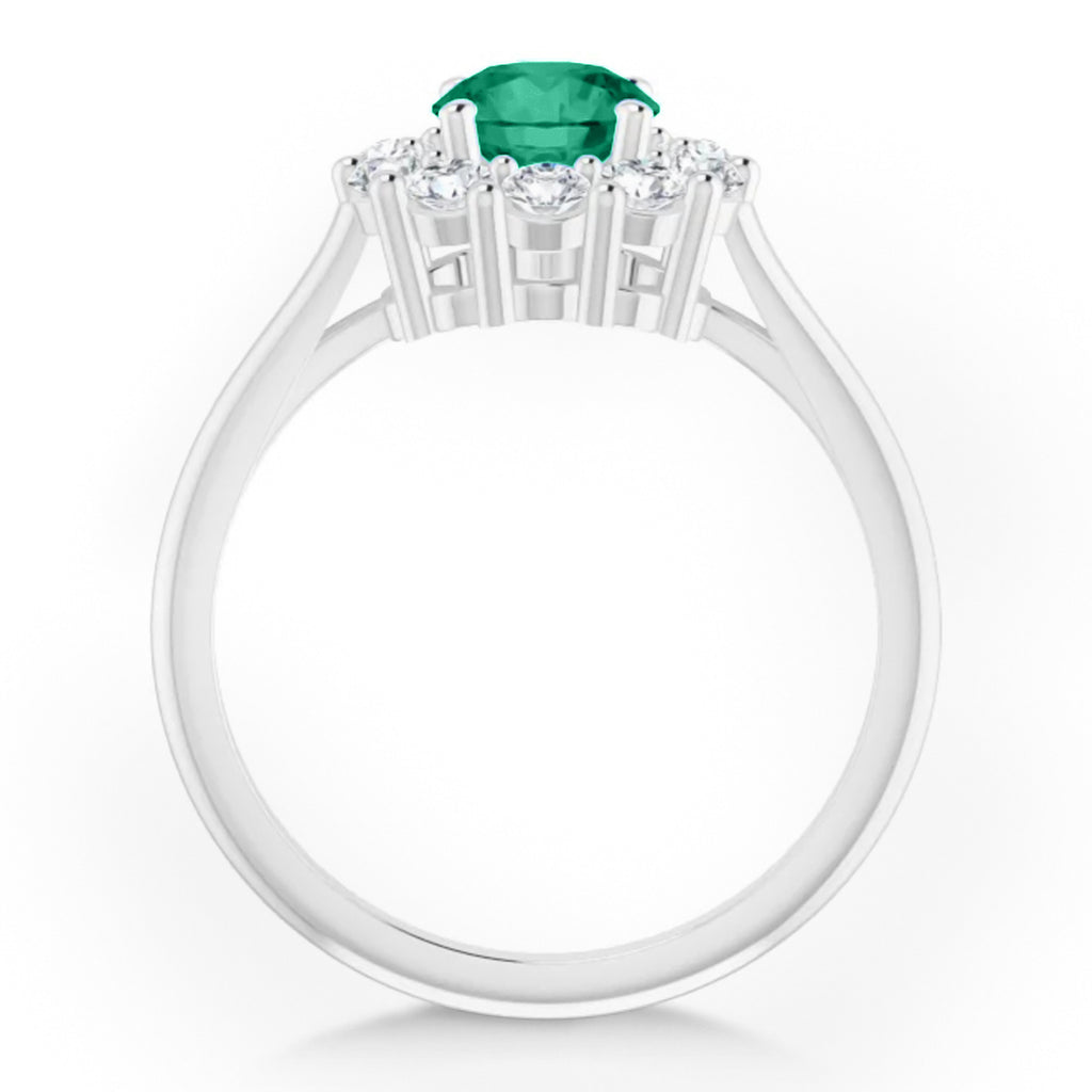 Round Lab  Emerald & Diamond Halo Ring 14K White Gold (1.28ct)