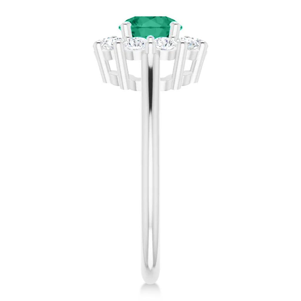 Round Lab  Emerald & Diamond Halo Ring 14K White Gold (1.28ct)