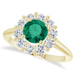 Round Lab  Emerald & Diamond Halo Ring 14K Yellow Gold (1.28ct)
