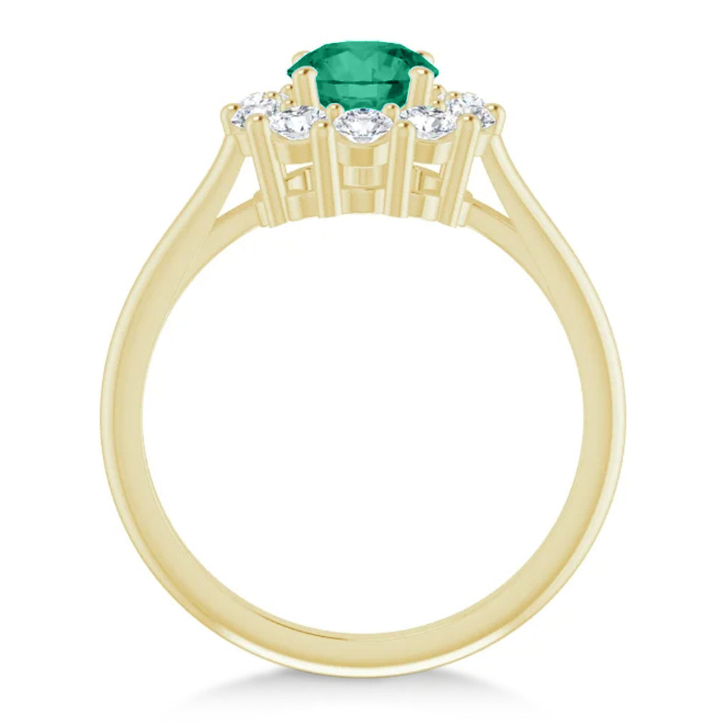 Round Lab  Emerald & Diamond Halo Ring 14K Yellow Gold (1.28ct)