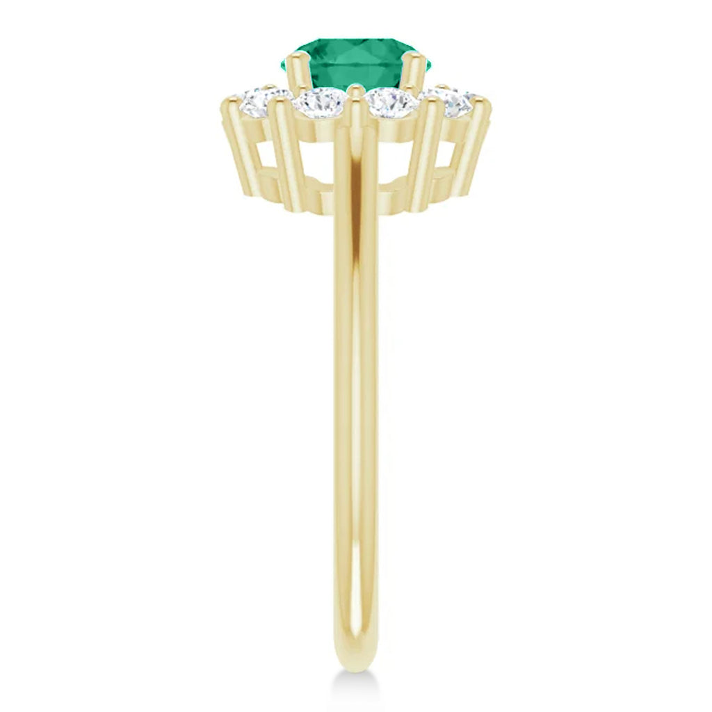 Round Lab  Emerald & Diamond Halo Ring 14K Yellow Gold (1.28ct)