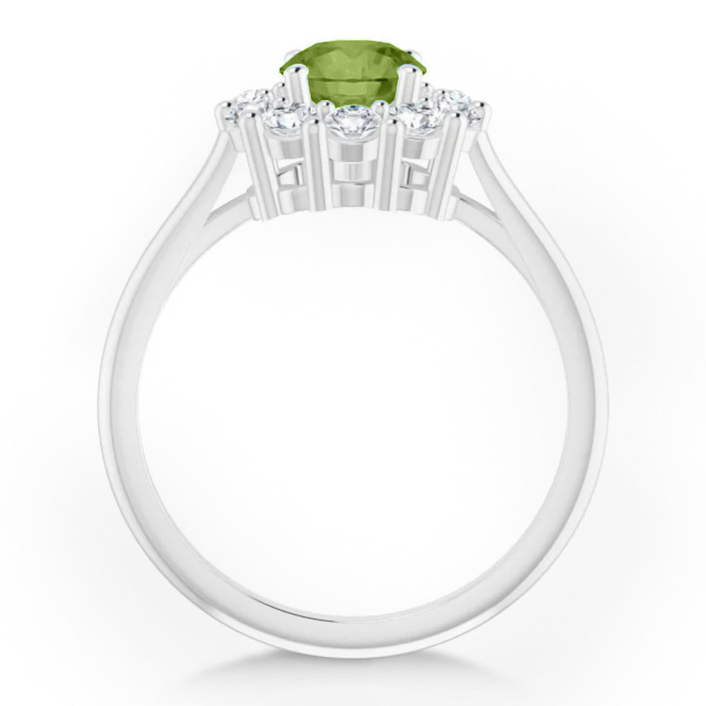 Round Lab  Peridot & Diamond Halo Ring 14K White Gold (1.40ct)