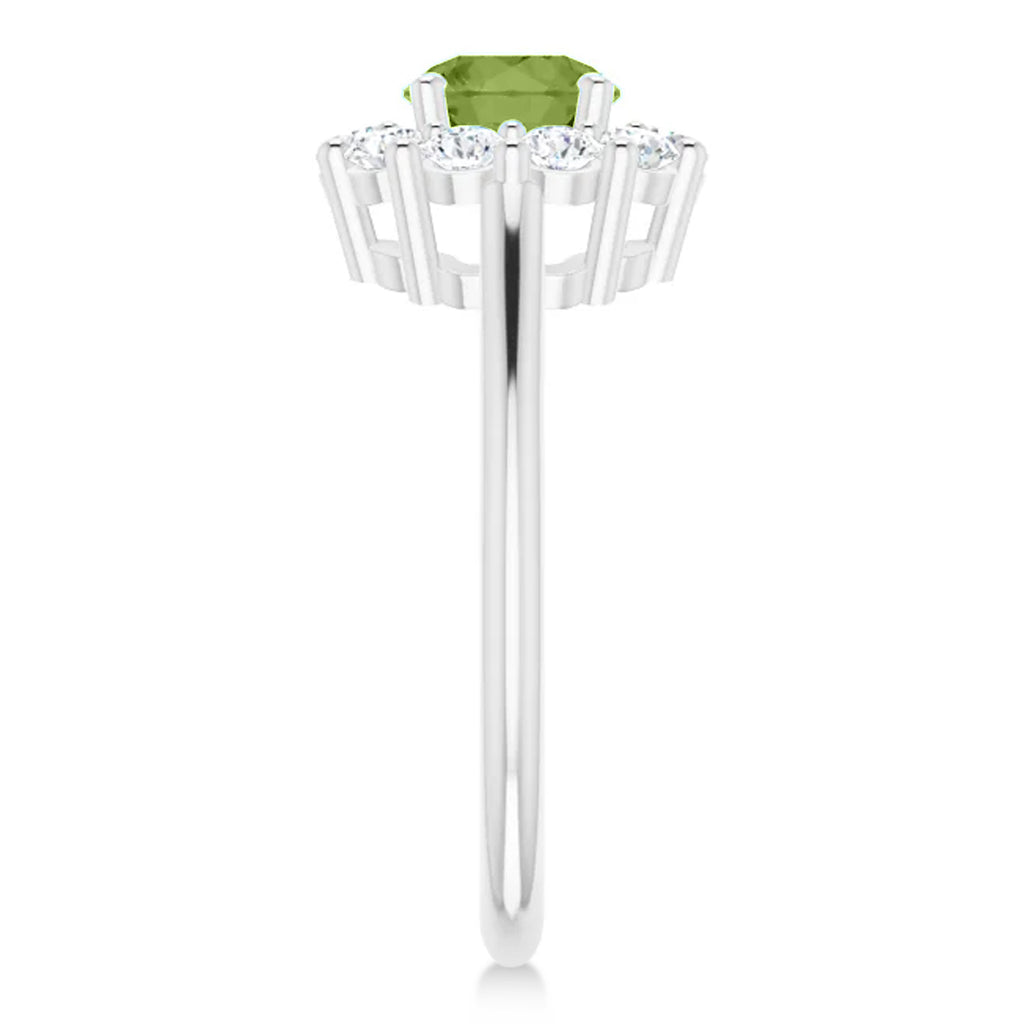 Round Lab  Peridot & Diamond Halo Ring 14K White Gold (1.40ct)