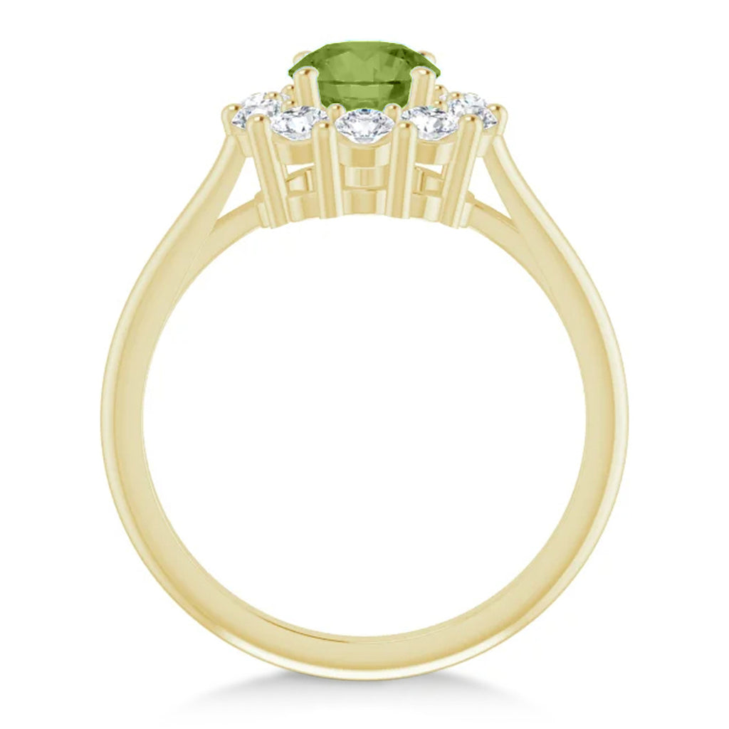 Round Lab  Peridot & Diamond Halo Ring 14K Yellow Gold (1.40ct)