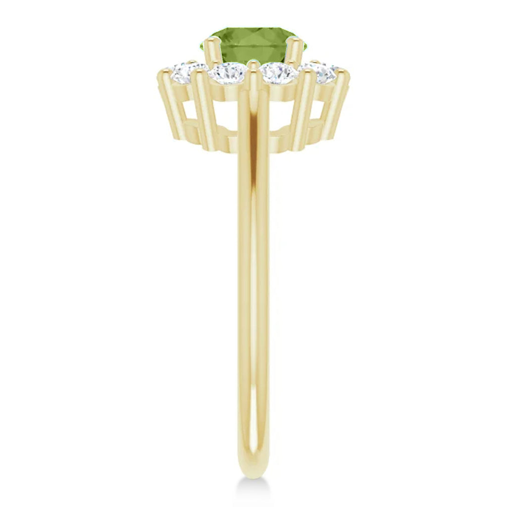 Round Lab  Peridot & Diamond Halo Ring 14K Yellow Gold (1.40ct)