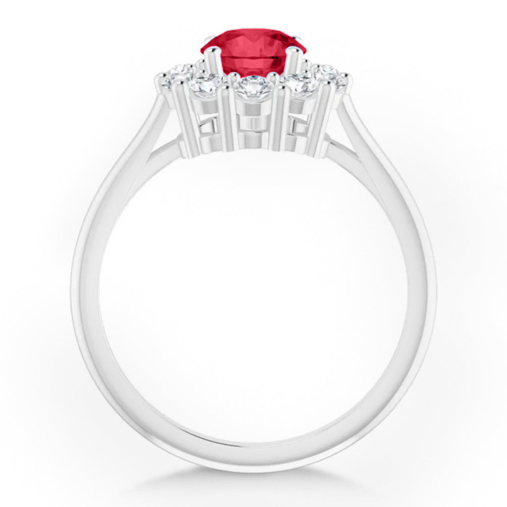 Round Lab  Ruby & Diamond Halo Ring 14K White Gold (1.70ct)