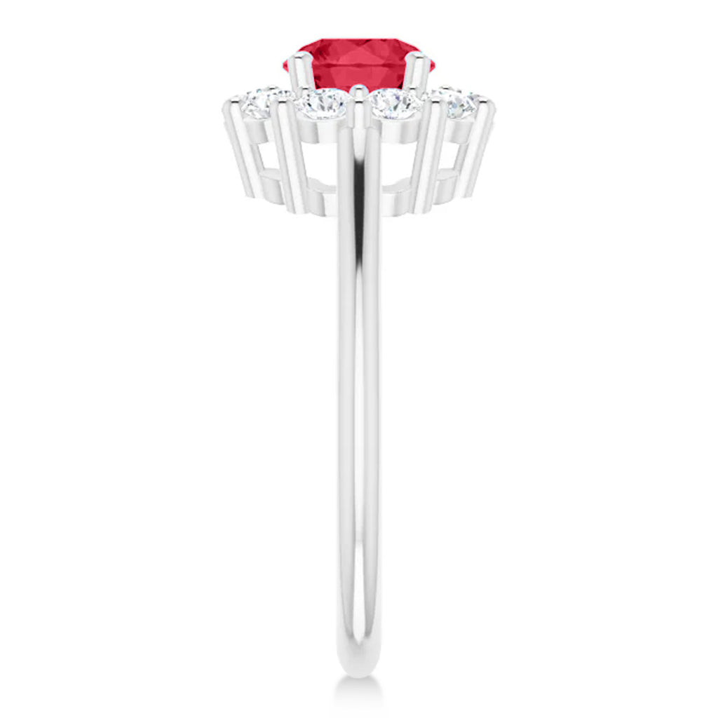 Round Lab  Ruby & Diamond Halo Ring 14K White Gold (1.70ct)