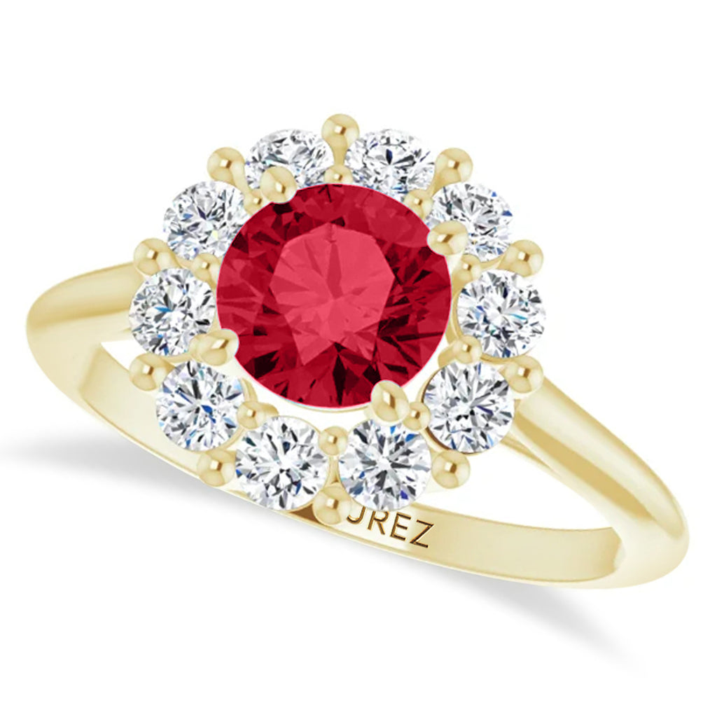 Round Lab  Ruby & Diamond Halo Ring 14K Yellow Gold (1.70ct)