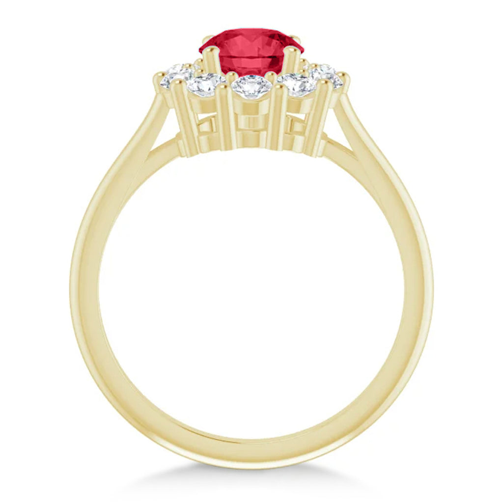 Round Lab  Ruby & Diamond Halo Ring 14K Yellow Gold (1.70ct)