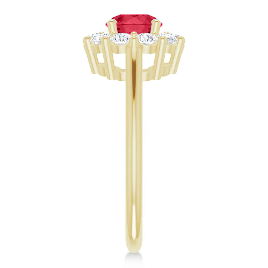 Round Lab  Ruby & Diamond Halo Ring 14K Yellow Gold (1.70ct)