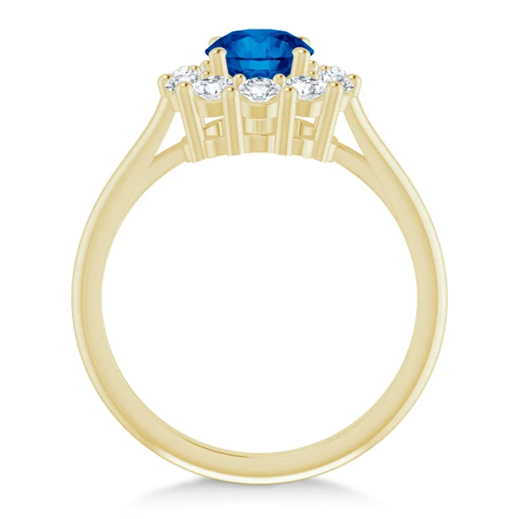 Round Blue Sapphire & Diamond Halo Ring 14K Yellow Gold (1.49ct)