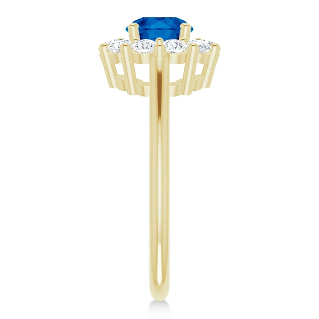 Round Blue Sapphire & Diamond Halo Ring 14K Yellow Gold (1.49ct)