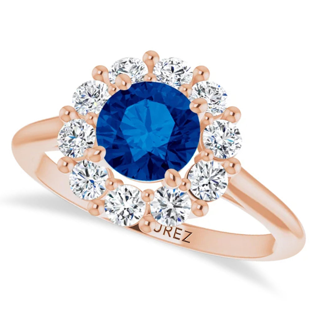 Round Blue Sapphire & Diamond Halo Ring 14K Rose Gold (1.49ct)