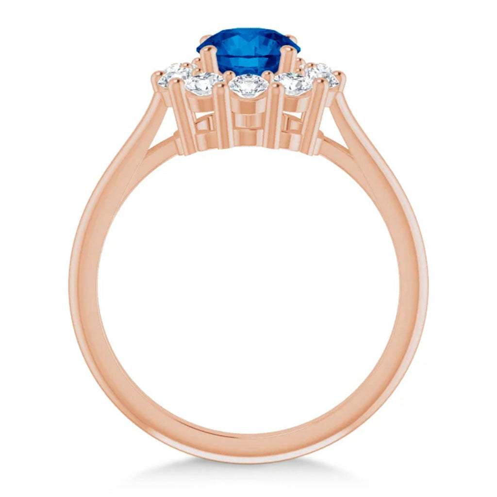 Round Blue Sapphire & Diamond Halo Ring 14K Rose Gold (1.49ct)