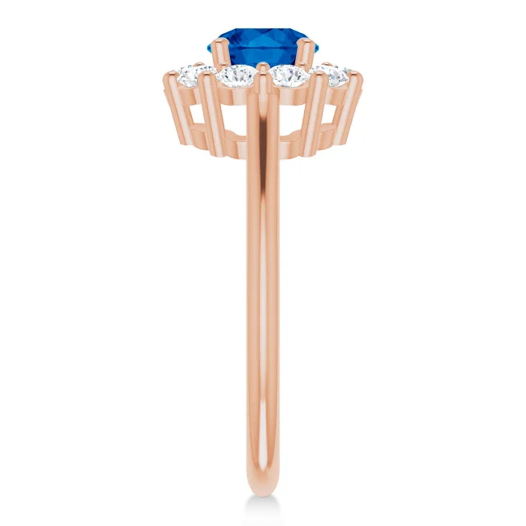 Round Blue Sapphire & Diamond Halo Ring 14K Rose Gold (1.49ct)