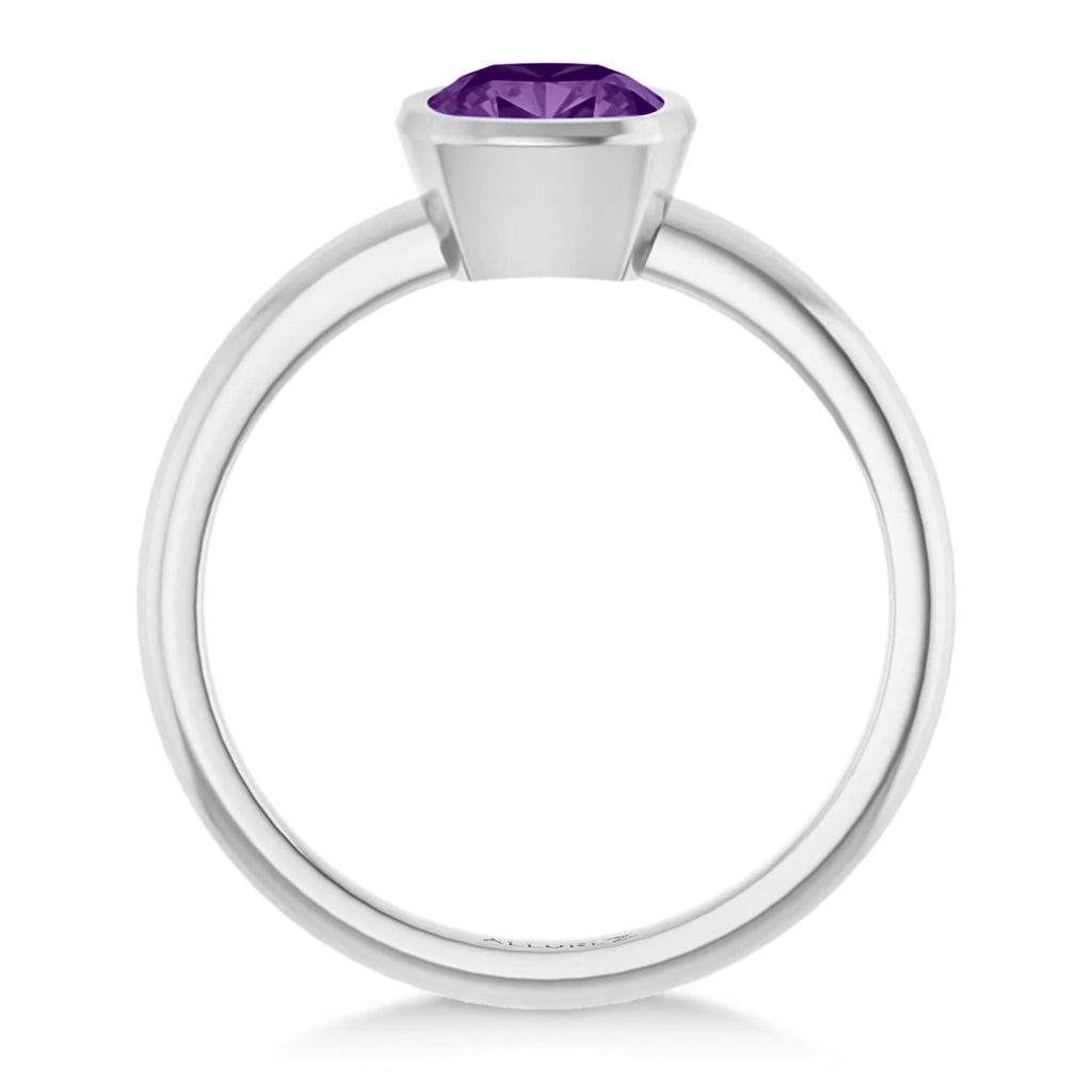 Cushion Cut Lab  Amethyst Fashion Ring 14K White Gold (0.88ct)