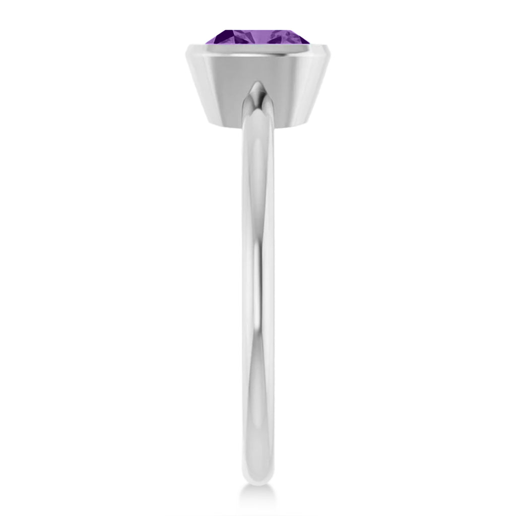 Cushion Cut Lab  Amethyst Fashion Ring 14K White Gold (0.88ct)