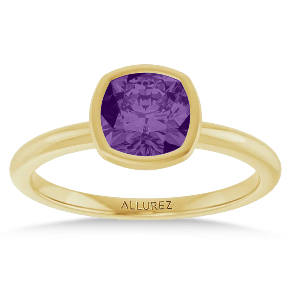 Cushion Cut Lab Amethyst Fashion Ring 14K Yellow Gold (0.88ct)