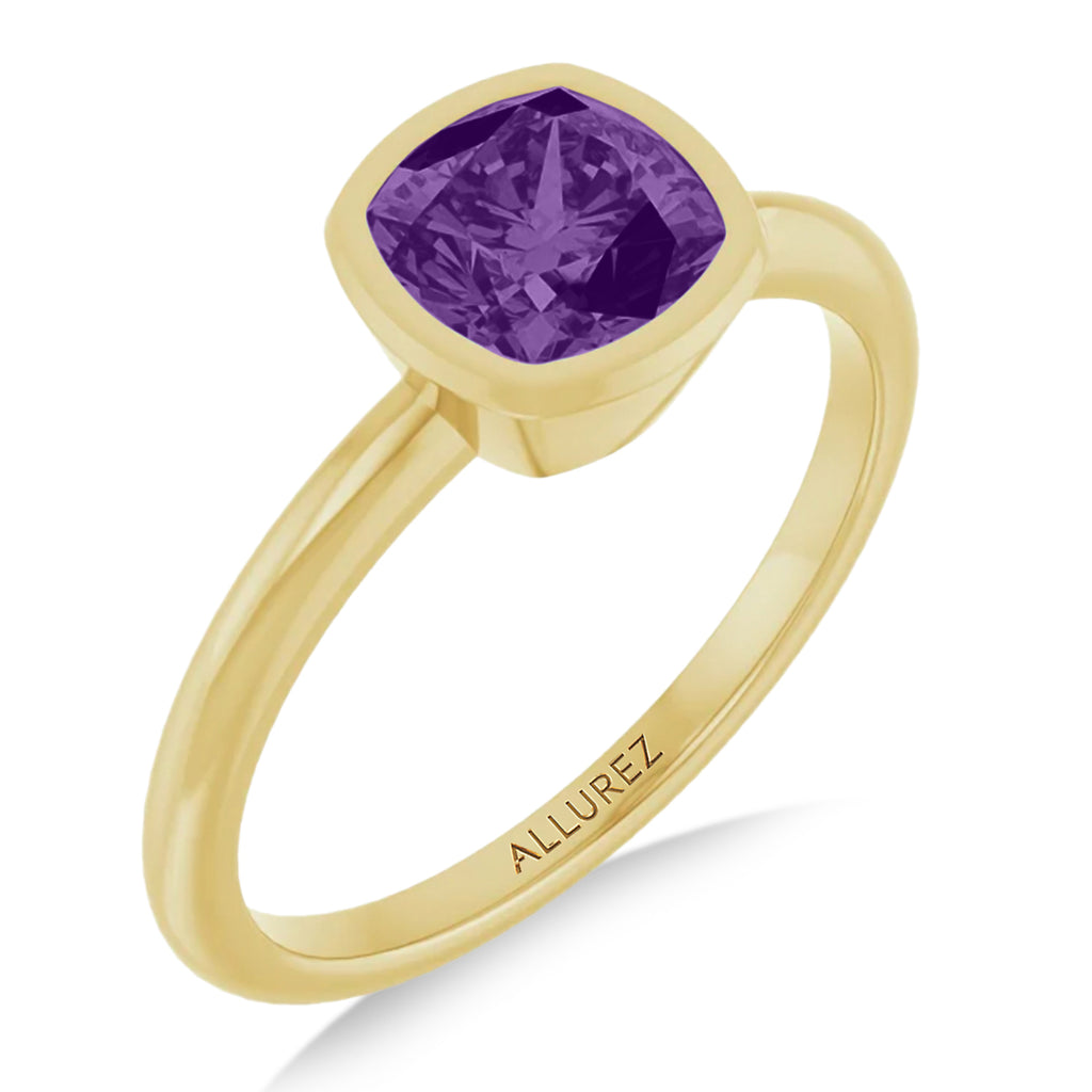 Cushion Cut Lab Amethyst Fashion Ring 14K Yellow Gold (0.88ct)