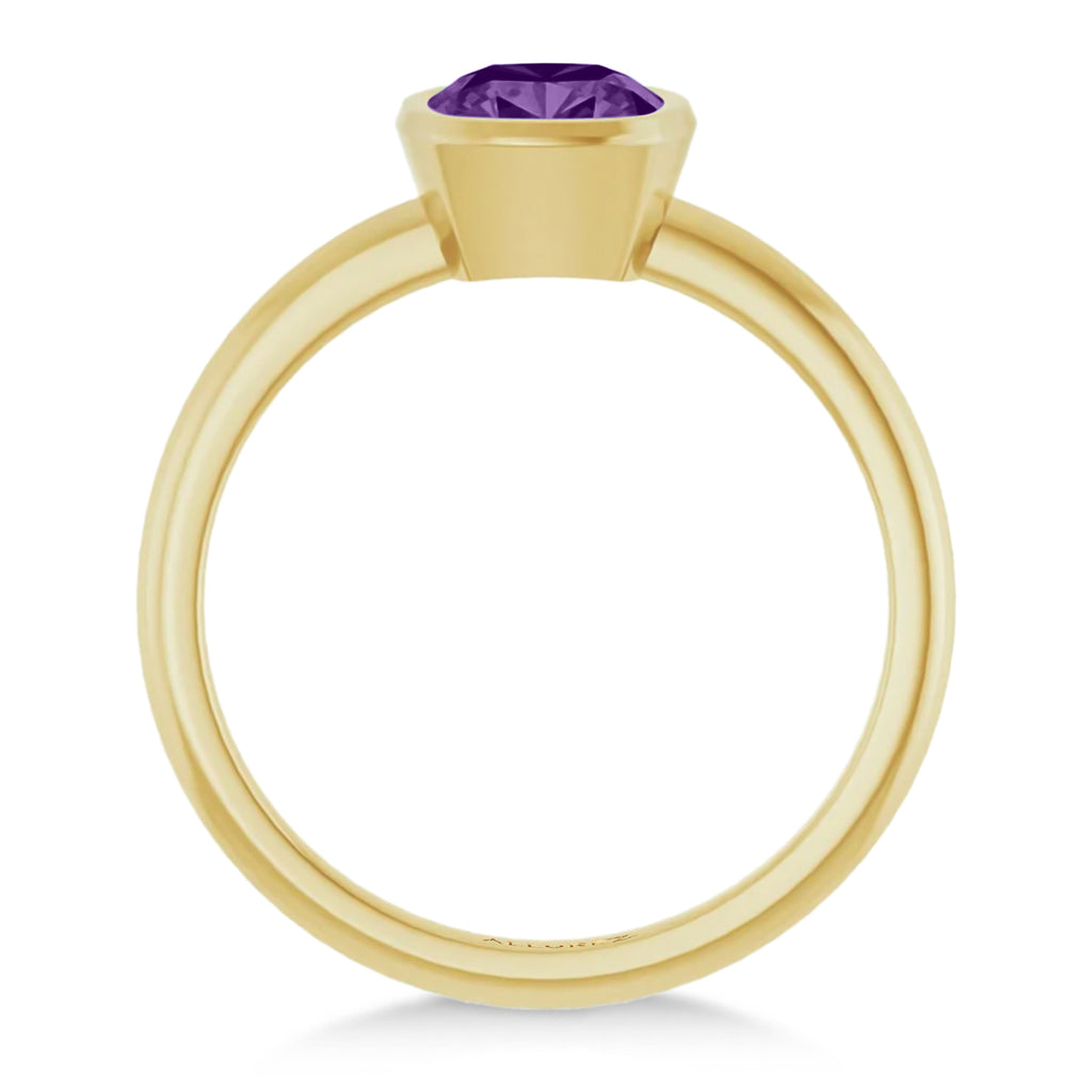 Cushion Cut Lab Amethyst Fashion Ring 14K Yellow Gold (0.88ct)