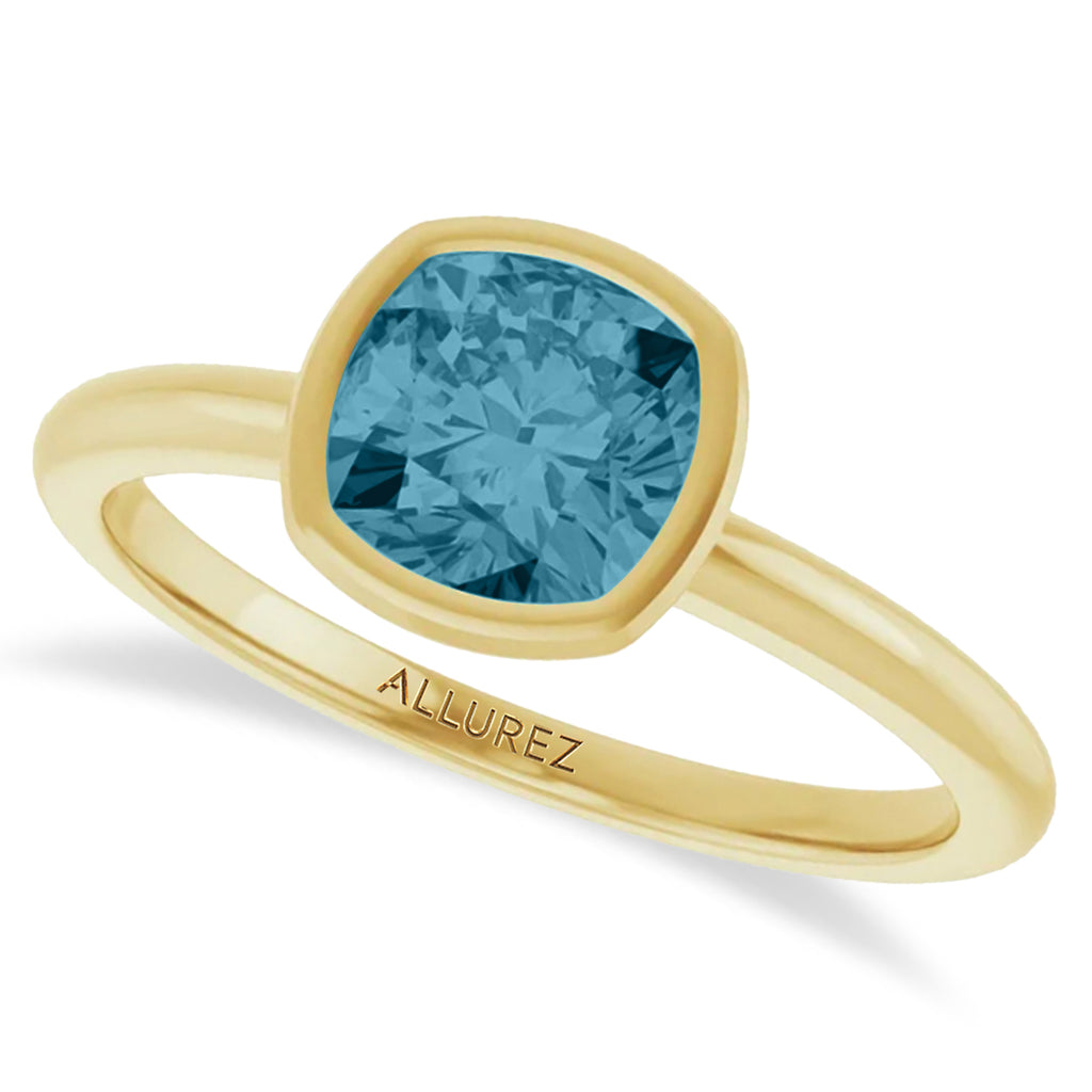 Cushion Cut Lab  Aquamarine Fashion Ring 14K Yellow Gold (1.00ct)