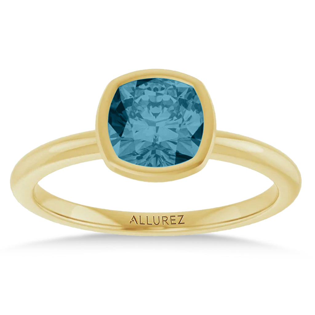 Cushion Cut Lab  Aquamarine Fashion Ring 14K Yellow Gold (1.00ct)