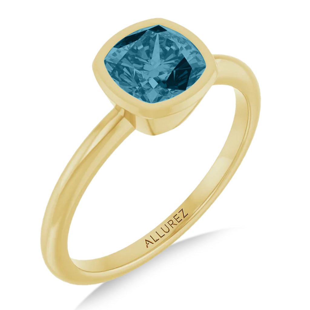 Cushion Cut Lab  Aquamarine Fashion Ring 14K Yellow Gold (1.00ct)
