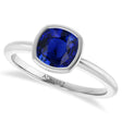 Cushion Cut Lab  Blue Sapphire Fashion Ring 14K White Gold (1.30ct)
