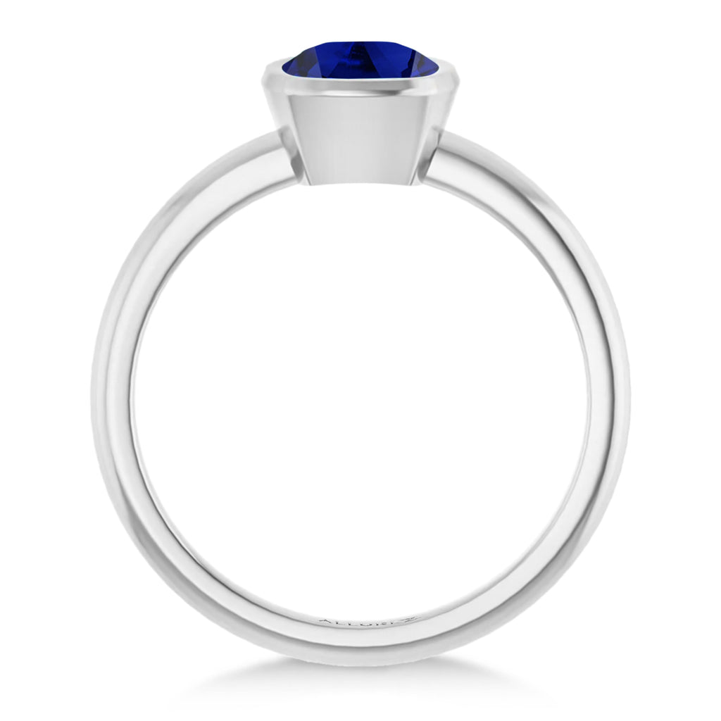 Cushion Cut Lab  Blue Sapphire Fashion Ring 14K White Gold (1.30ct)