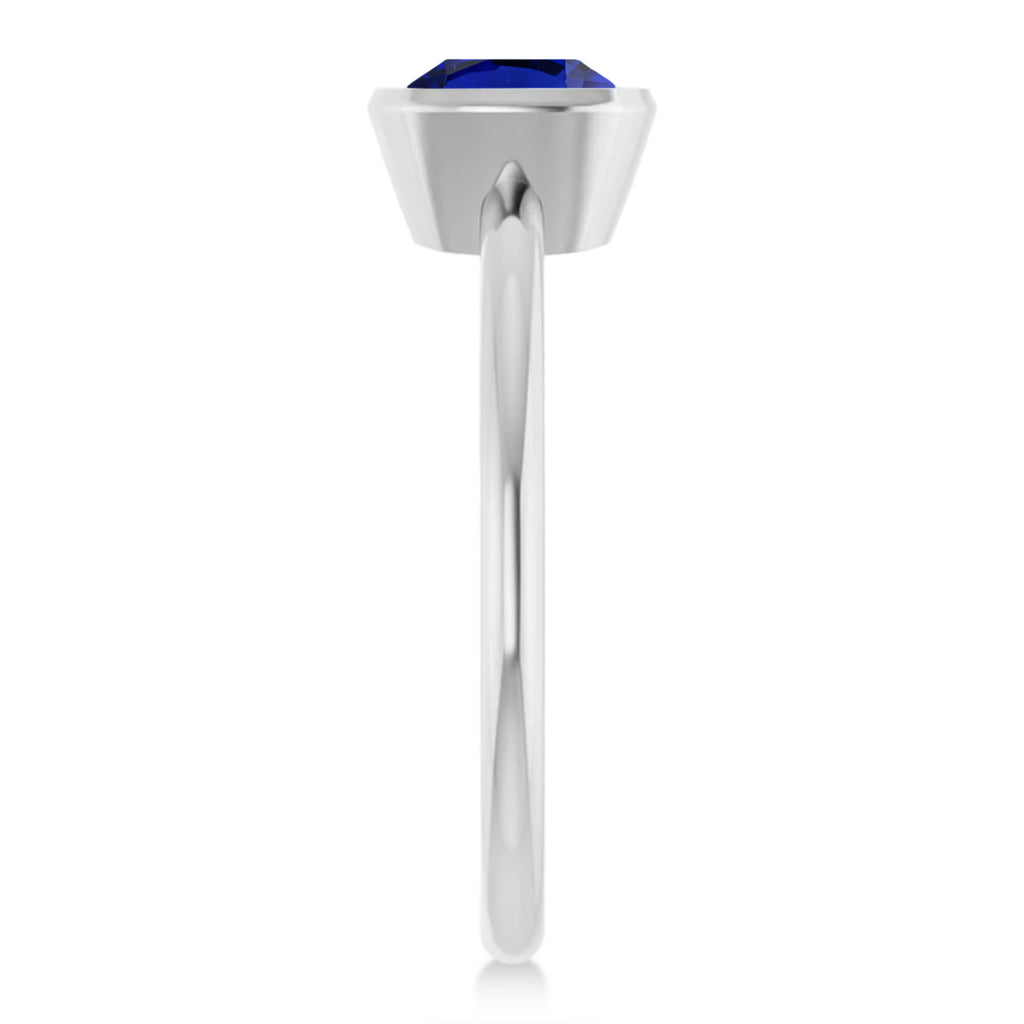 Cushion Cut Lab  Blue Sapphire Fashion Ring 14K White Gold (1.30ct)