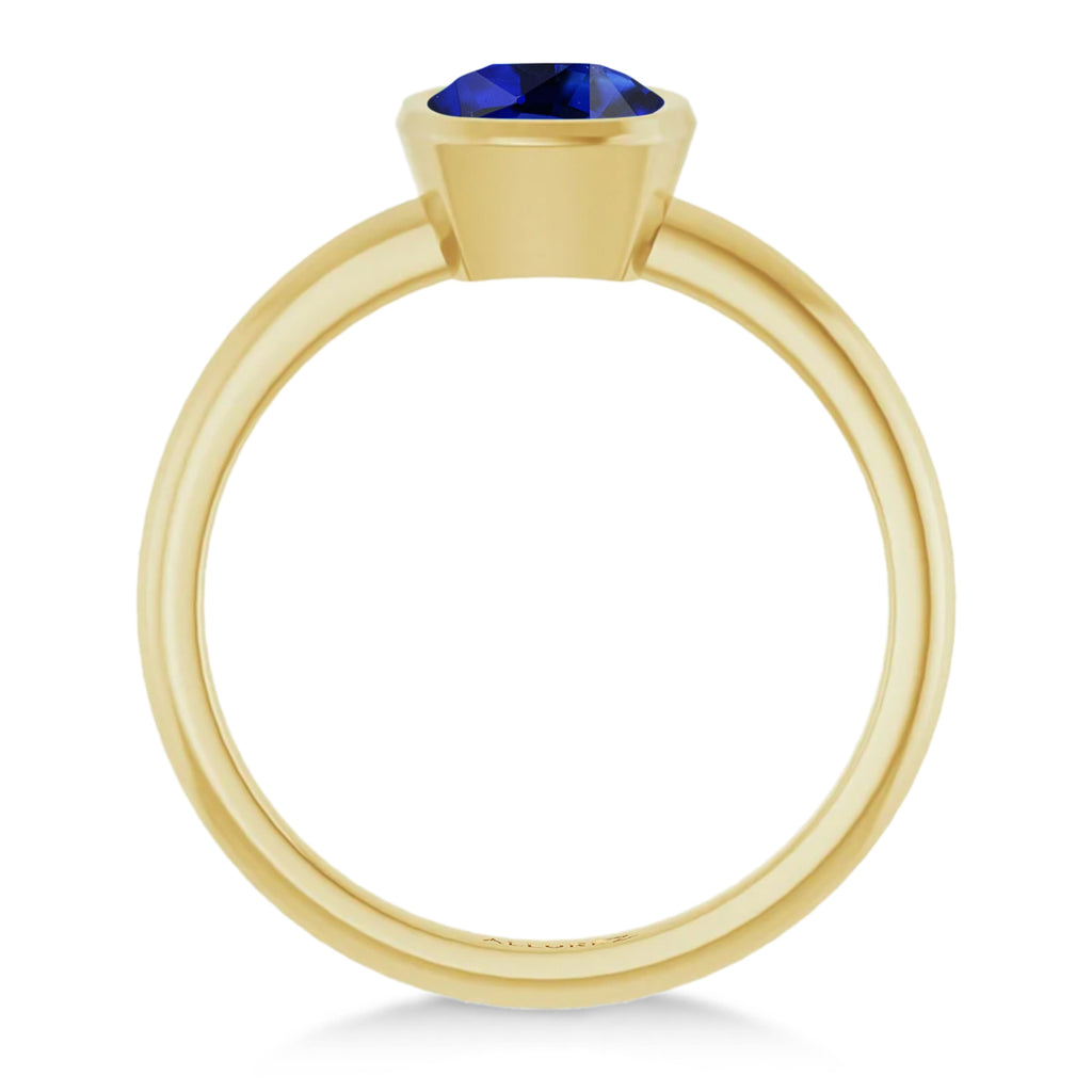 Cushion Cut Lab  Blue Sapphire Fashion Ring 14K Yellow Gold (1.30ct)