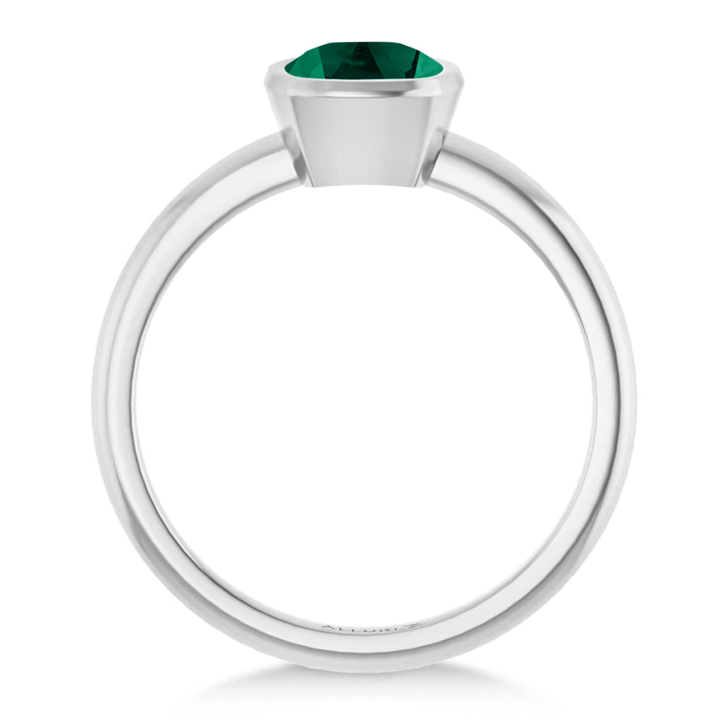 Cushion Cut Lab Emerald Fashion Ring 14K White Gold (0.90ct)