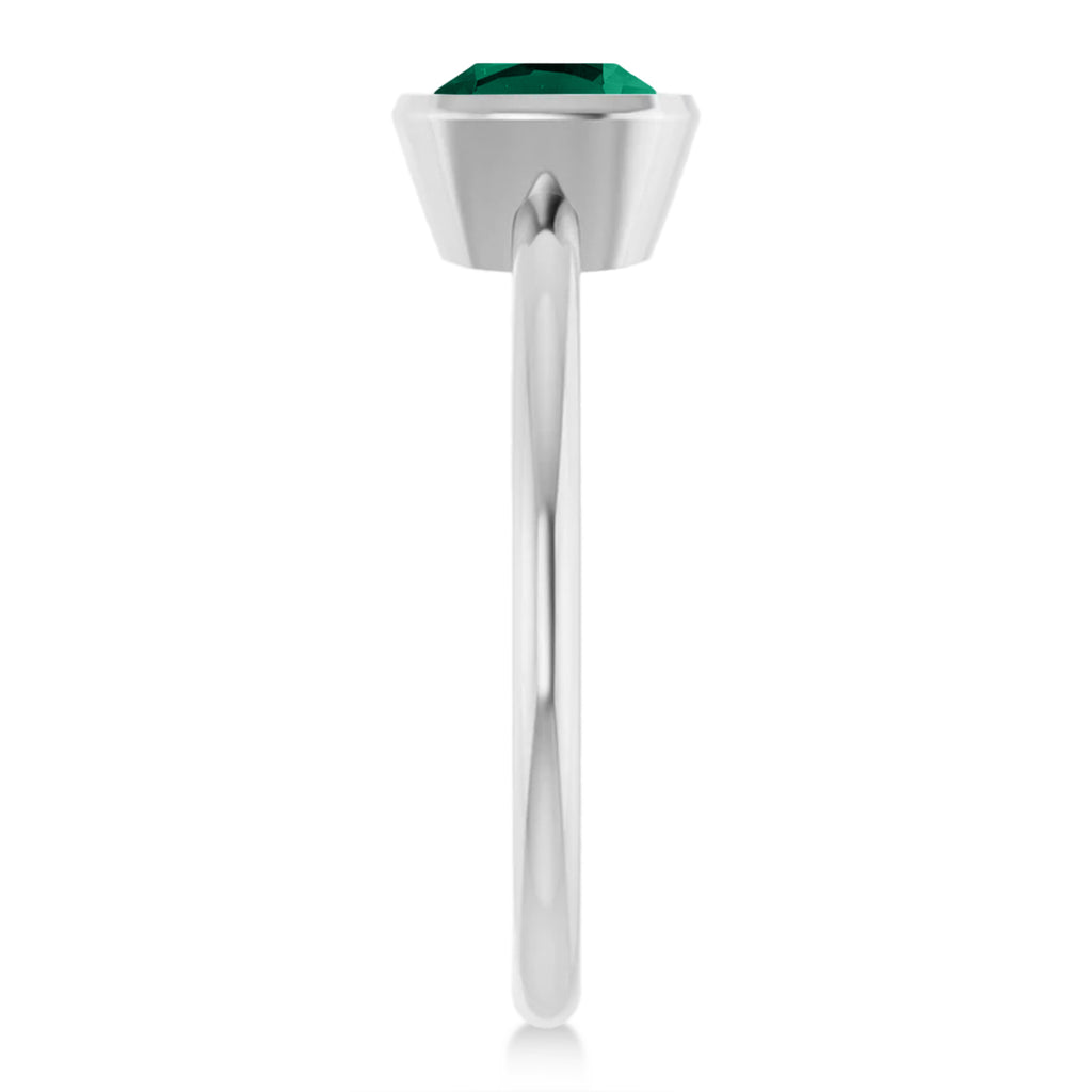 Cushion Cut Lab Emerald Fashion Ring 14K White Gold (0.90ct)