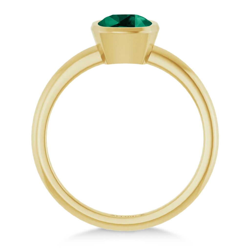Cushion Cut Lab  Emerald Fashion Ring 14K Yellow Gold (0.90ct)