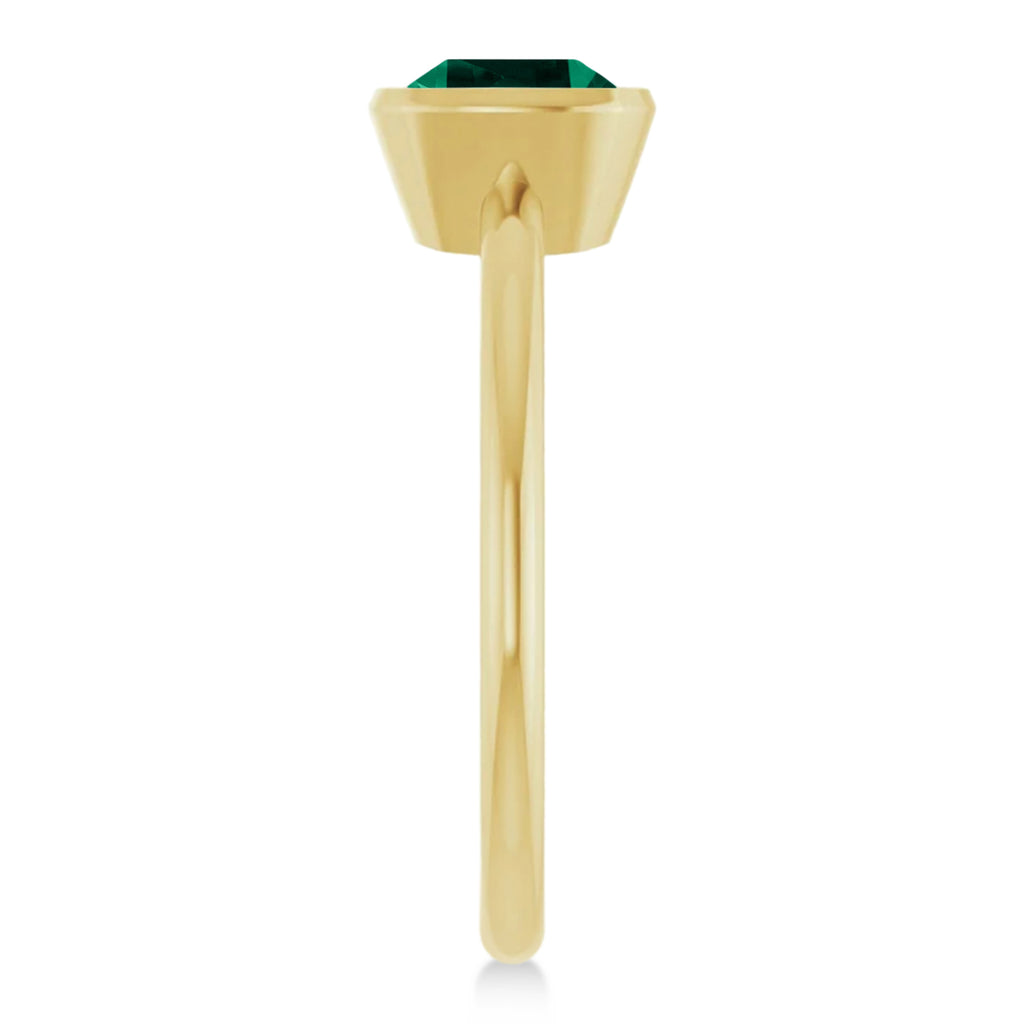 Cushion Cut Lab  Emerald Fashion Ring 14K Yellow Gold (0.90ct)