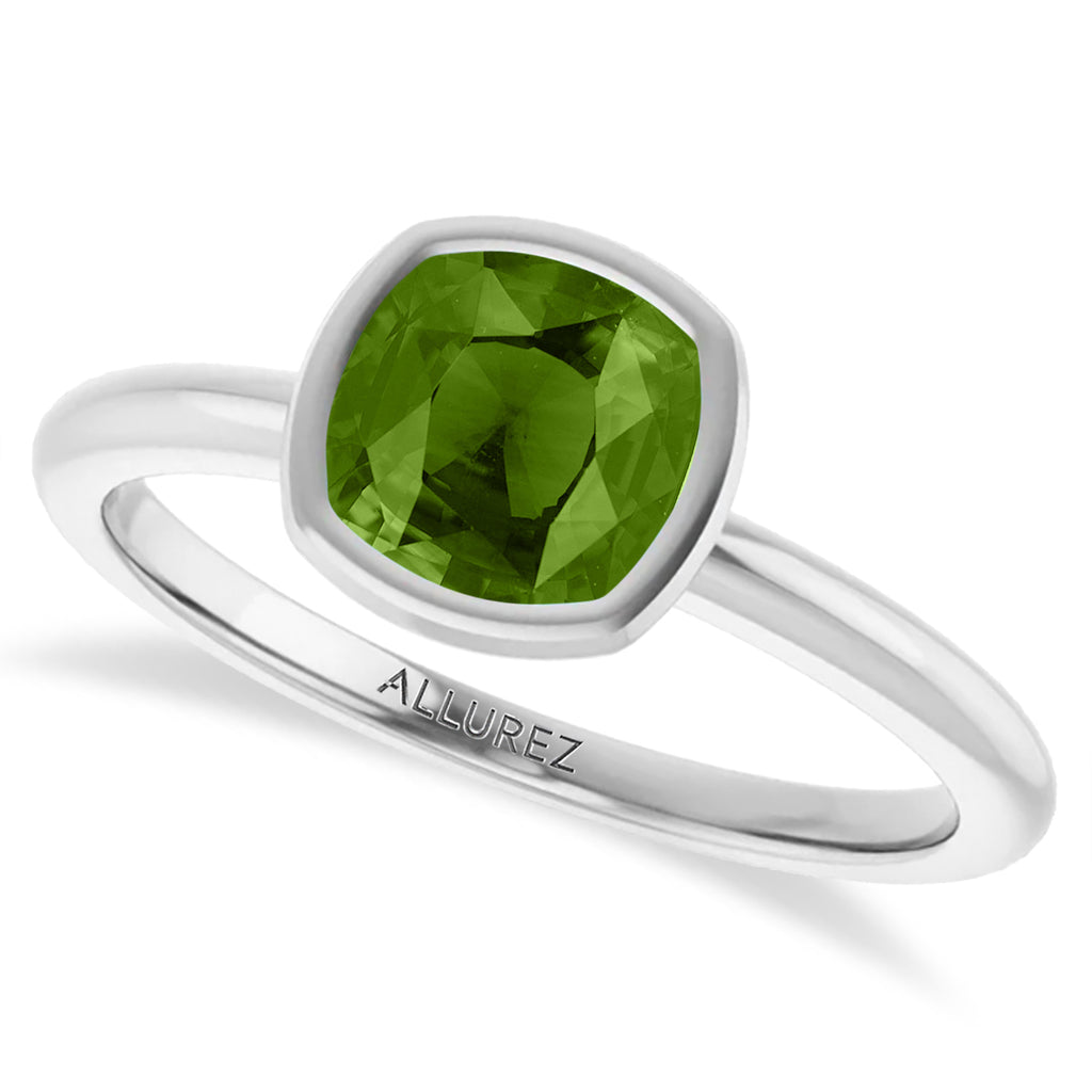 Cushion Cut Lab Peridot Fashion Ring 14K White Gold (1.00ct)