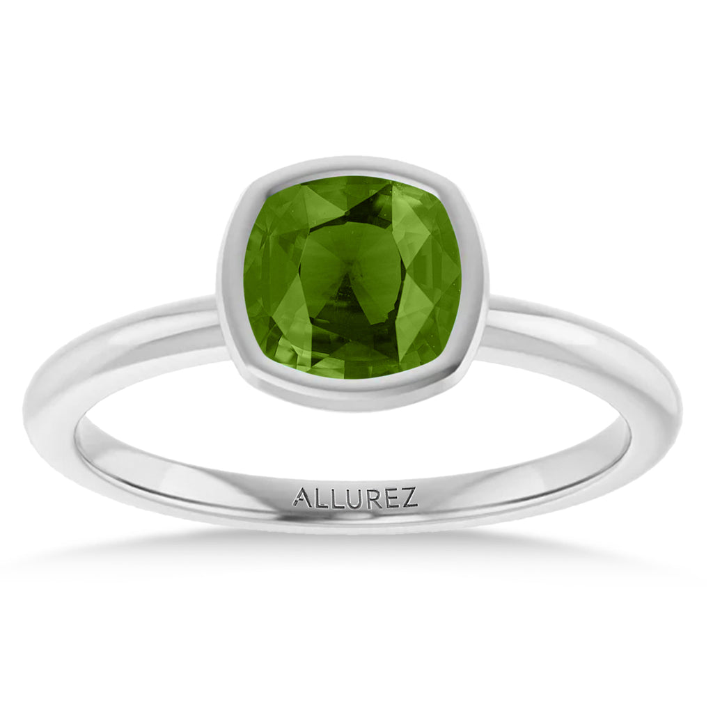 Cushion Cut Lab Peridot Fashion Ring 14K White Gold (1.00ct)