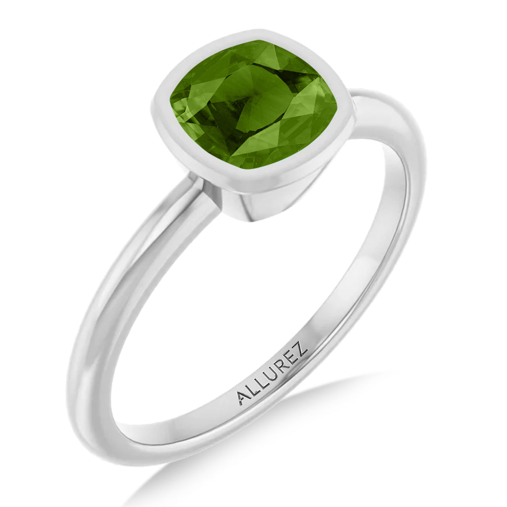 Cushion Cut Lab Peridot Fashion Ring 14K White Gold (1.00ct)