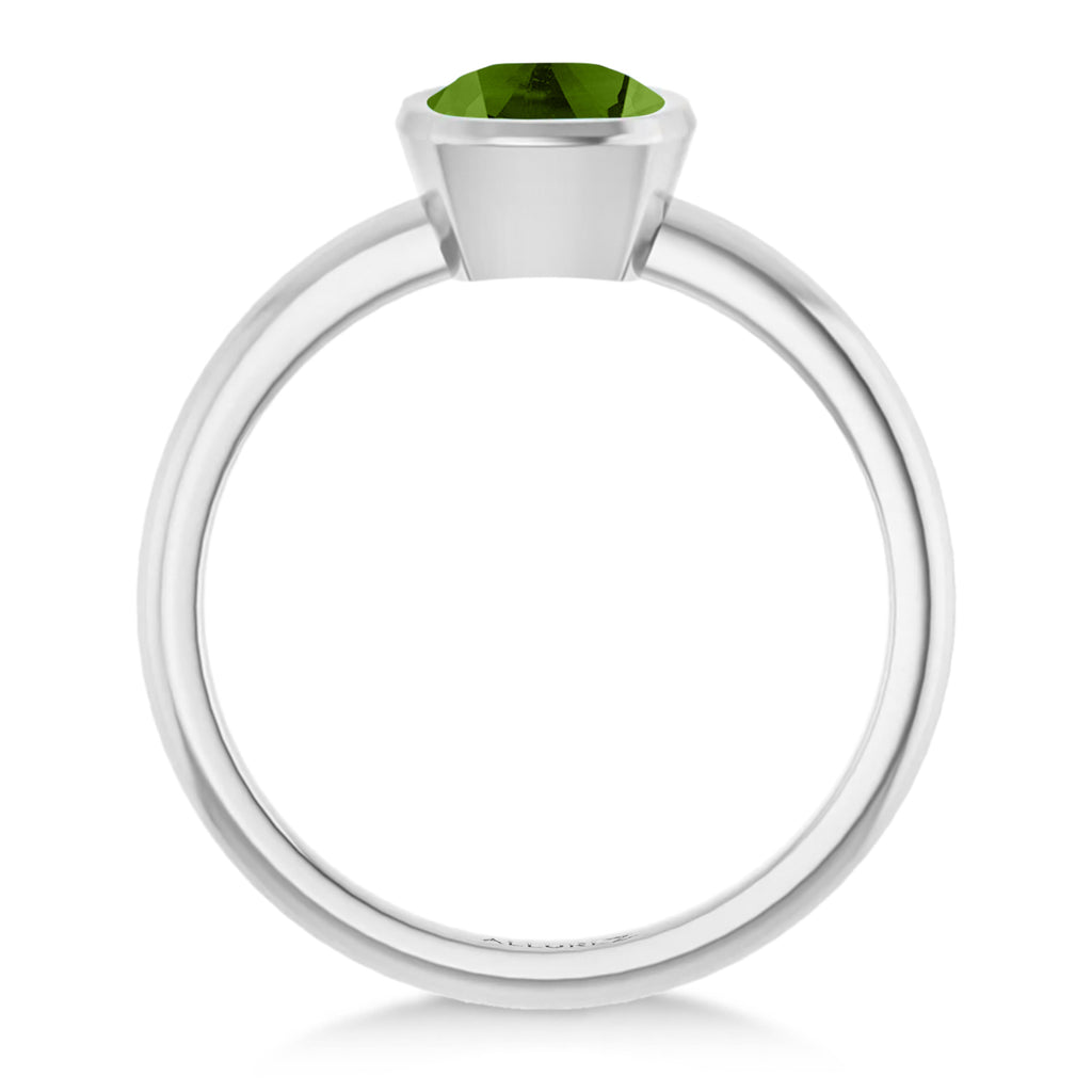 Cushion Cut Lab Peridot Fashion Ring 14K White Gold (1.00ct)