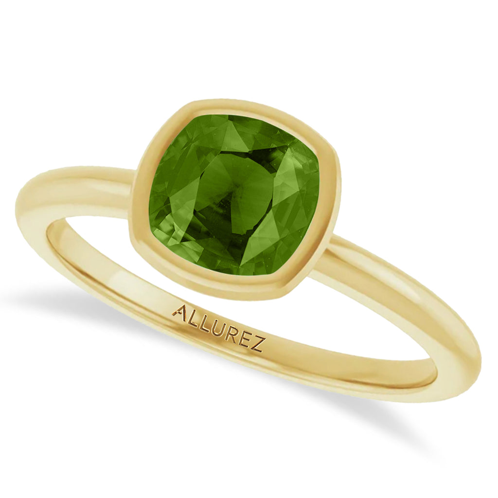 Cushion Cut Lab  Peridot Fashion Ring 14K Yellow Gold (1.00ct)