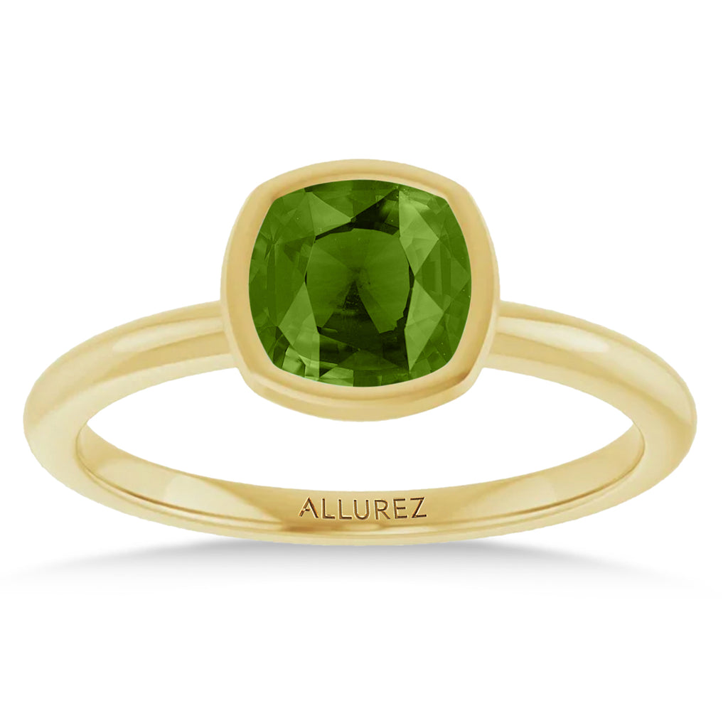 Cushion Cut Lab  Peridot Fashion Ring 14K Yellow Gold (1.00ct)