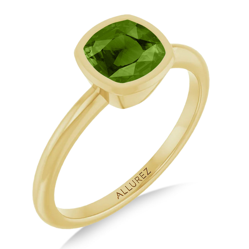 Cushion Cut Lab  Peridot Fashion Ring 14K Yellow Gold (1.00ct)